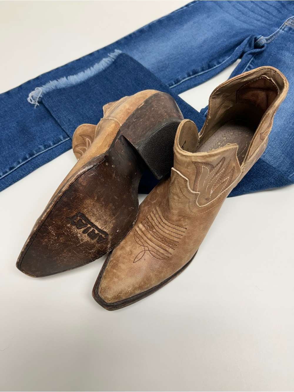 Ariat Brown Suede Western Cutout Ankle Booties - Picture 3 of 10